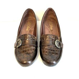 Life Stride Delano Croc Embossed Patten Loafers Size 6.5 M